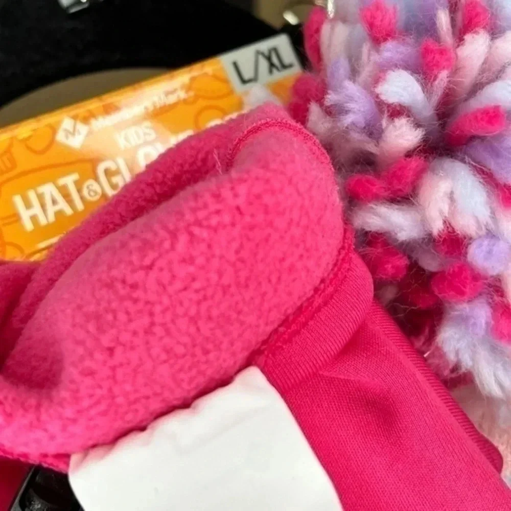 MEMBERS MARK GOVES & HAT SET PINK W/ STARS LARGE / XL